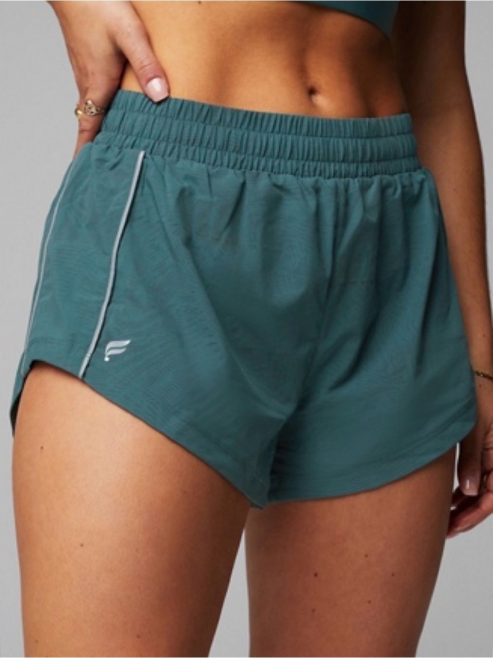 Dark Teal Athletic Running Shorts with Reflective Trim
